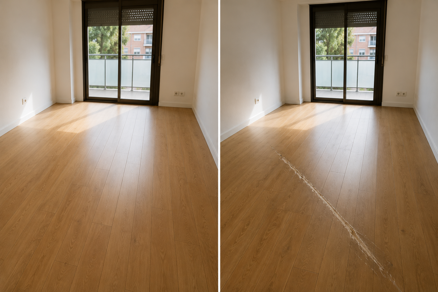 Comparación del antes y después de un suelo rayado